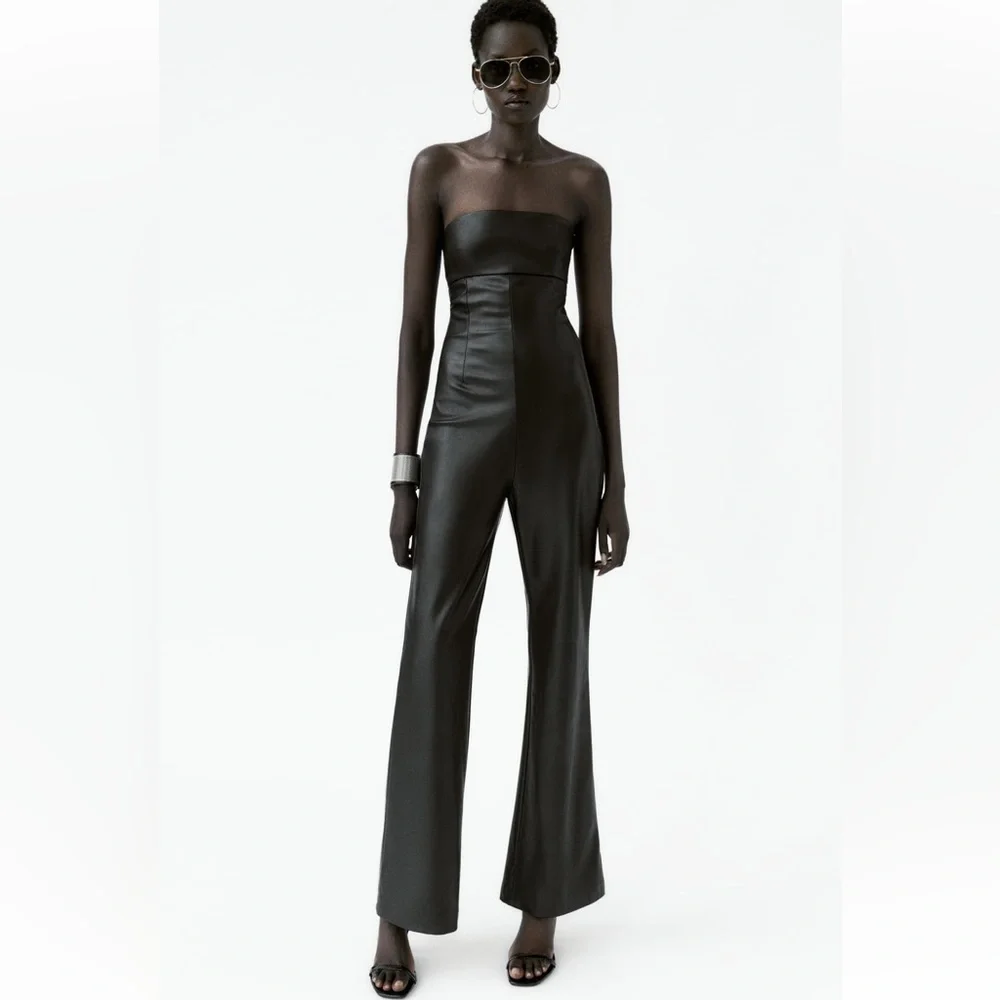 ZARA STRAPLESS FAUX LEATHER JUMPSUIT 7901/255/015